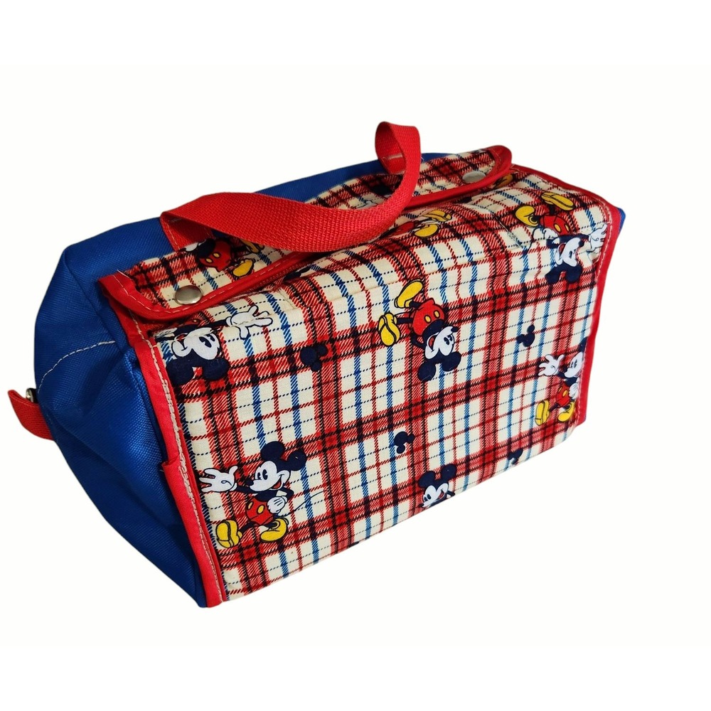 Kids Mickey Mouse Canvas Duffle Bag Cobalt Blue Red Hard Bottom Carrying Straps - Picture 2 of 4